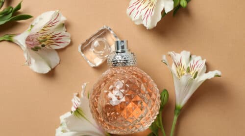Concept of fragrant flavored perfume, close up