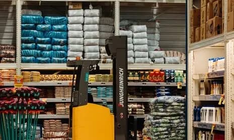 A forklift inside a warehouse facility.