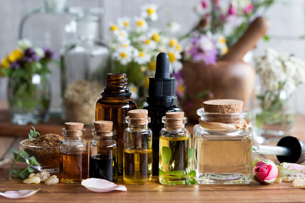 An assortment of essential oils.