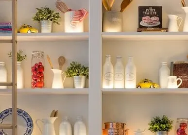 A display of popular food items and cups.