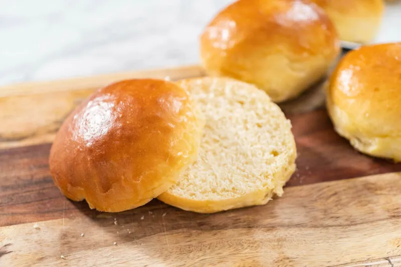 Fresh buns sliced and ready for dinner.