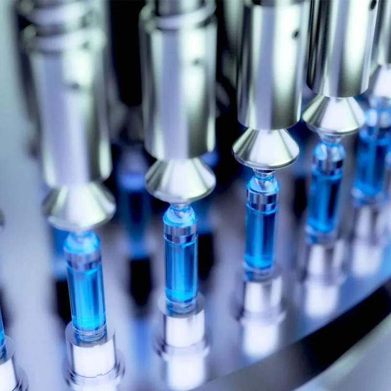 Vials in production at a pharmaceutical manufacturing facility.