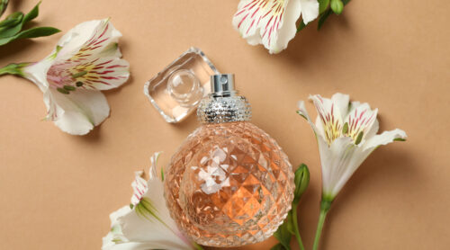 Concept of fragrant flavored perfume, close up
